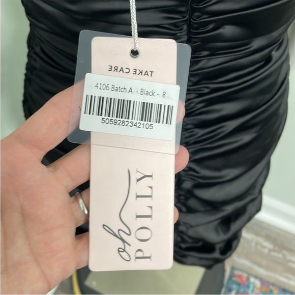 Oh Polly All For You Black Lace Trim Satin Mini Dress NEW size 4 - Picture 5 of 5